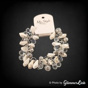 My Style White & Clear Briolette Cluster Beaded Bracelet